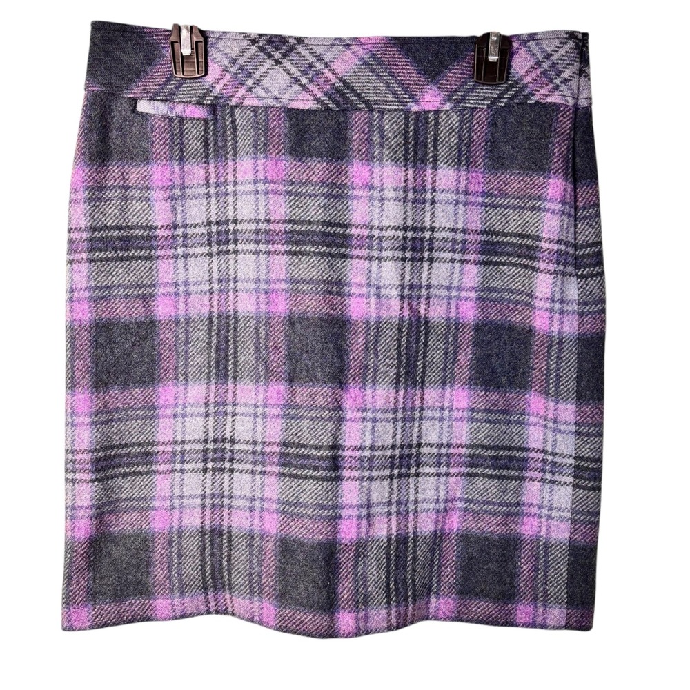L.L.Bean Plaid Wool Blend Skirt Gray Purple‎ 10P Career Work Office